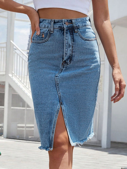 Slit Denim Skirt