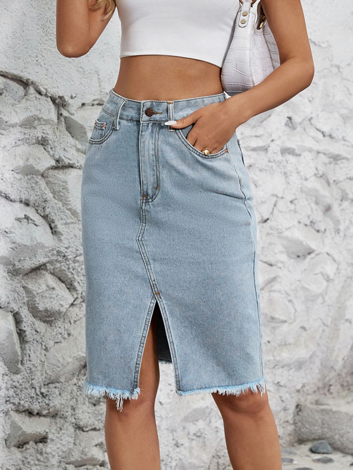 Slit Denim Skirt