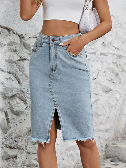 Slit Denim Skirt