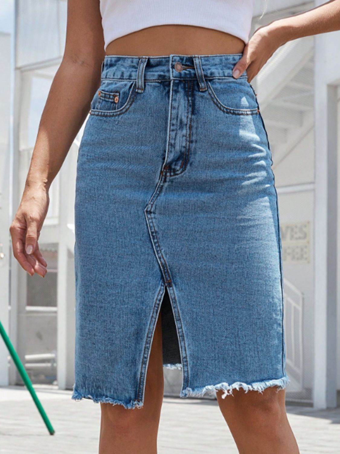 Slit Denim Skirt