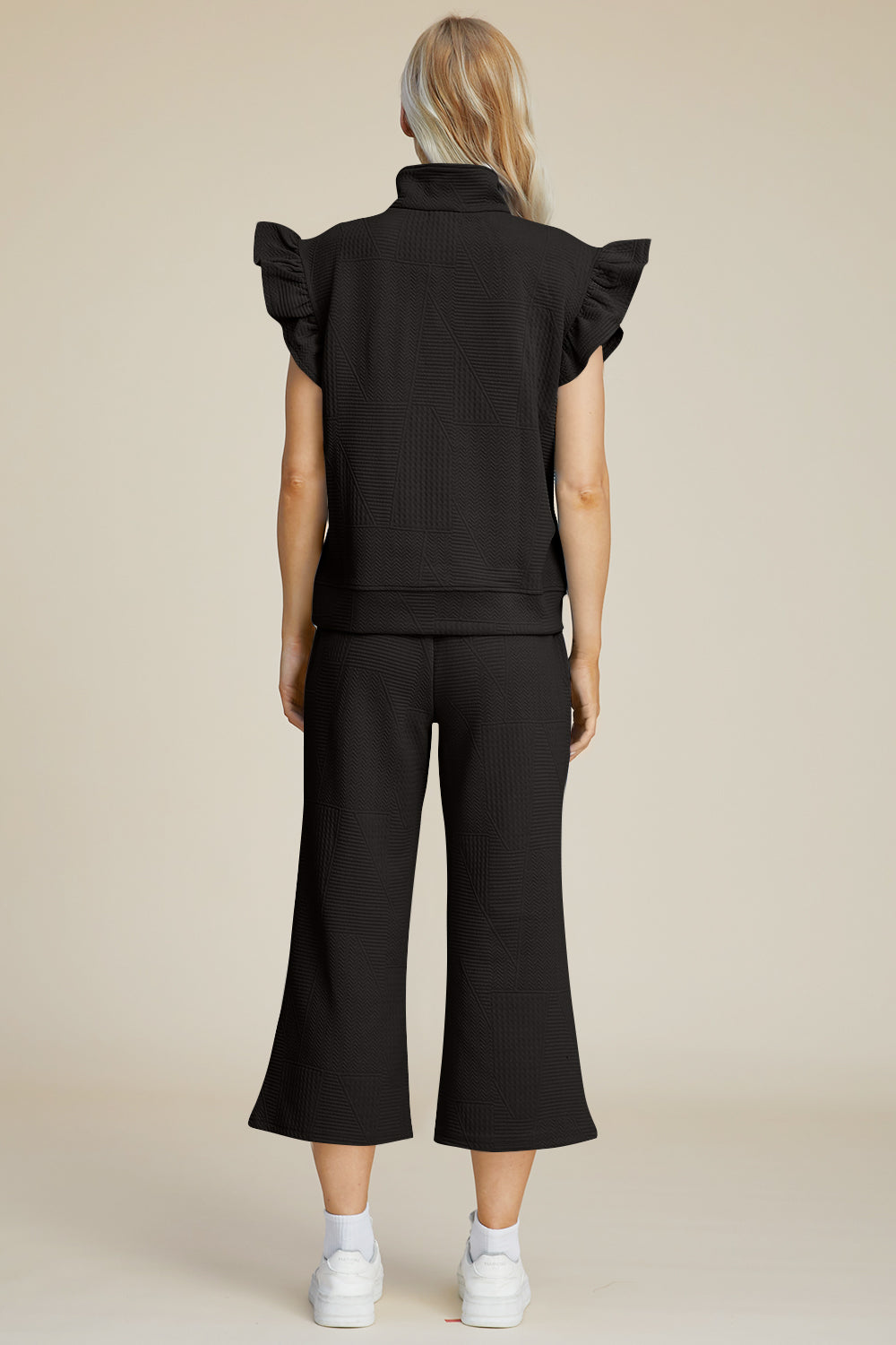 Full Size Texture Ruffle Short Sleeve Top and Wide Leg Pants Set