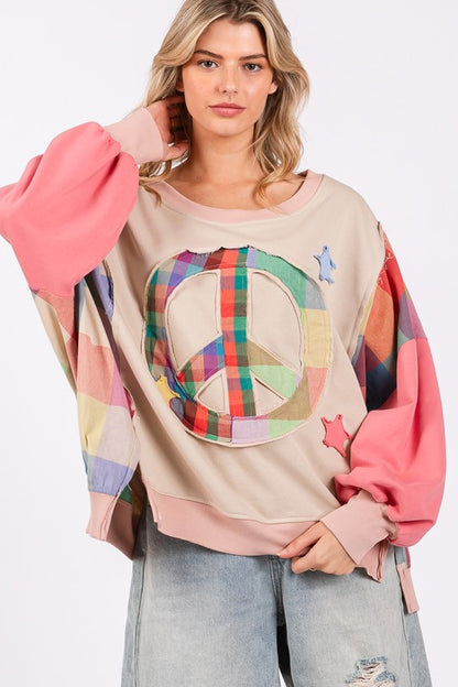 Contrast Peace Patch Dropped Shoulder Sweatshirt