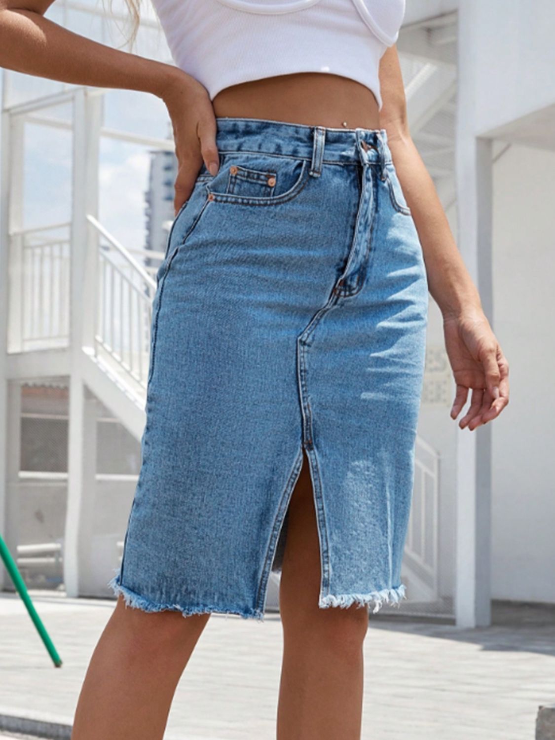 Slit Denim Skirt