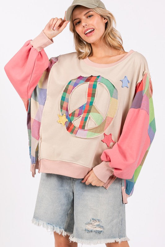 Contrast Peace Patch Dropped Shoulder Sweatshirt