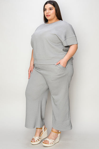 Full Size Texture Short Sleeve Top and Pants Set