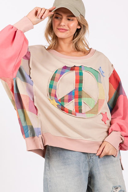 Contrast Peace Patch Dropped Shoulder Sweatshirt