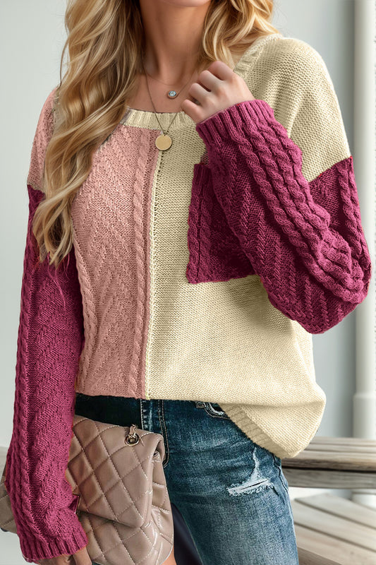 Full Size Color Block Drop Shoulder Sweater