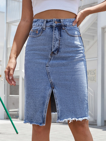 Slit Denim Skirt